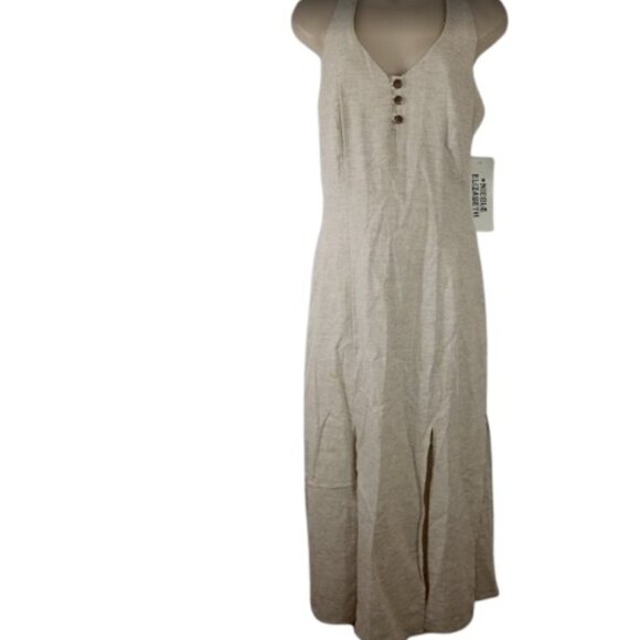 Vintage Nicole Elizabeth Womens Midi Dress Cut Hem Strappy Back Rayon Flax 9 New - Picture 1 of 6